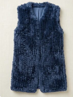 Love Token Navy Blue Faux Fur Vest With Pockets -Size XS